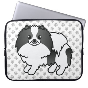 Schwarzer Parti-Color Pomeranian Süßer Hund & Pfot Laptopschutzhülle