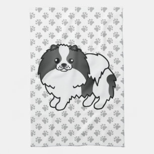 Schwarzer Parti-Color-Spitz Niedlicher Hund und Pf Geschirrtuch