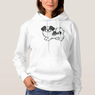 Schwarzer Parti-Color Tibet-Spaniel Süßer Cartoon- Hoodie