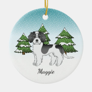 Schwarzer Parti-Farben-Mini-Goldendoodle-Winterwal Keramik Ornament
