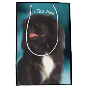Schwarzer Pekingese Hund Personalisiert Mittlere Geschenktüte