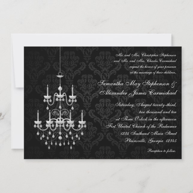 Schwarzer Pendant Licht Kronleuchter Hochzeitseinl Einladung (Vorderseite)