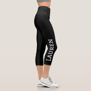Schwarzer Personalisierter Individuelle Name Solid Capri Leggings