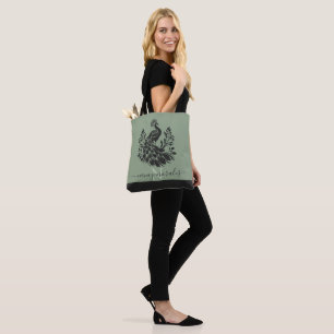 Schwarzer Pfau Moderne Kalligrafie Sali grün zurüc Tasche