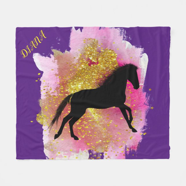 SCHWARZER PFERD PERSONALISIERTER BLANKET FLEECEDECKE (Vorderseite (Horizontal))