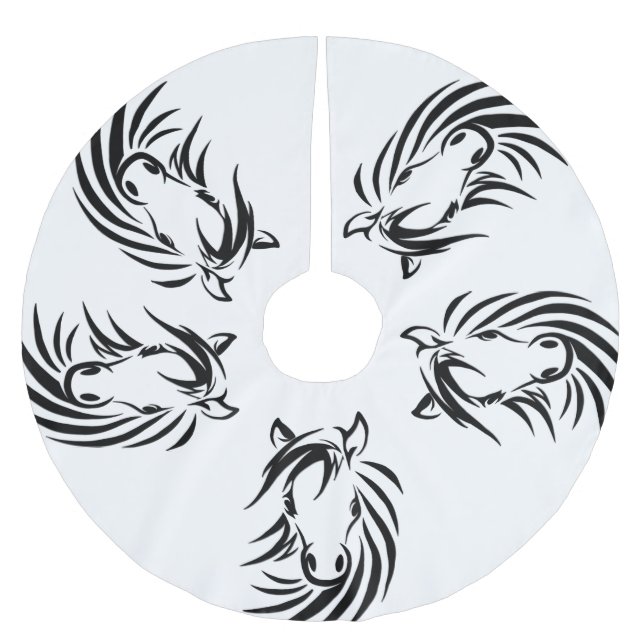 Schwarzer Pferdekopf Polyester Weihnachtsbaumdecke (Vorderseite)