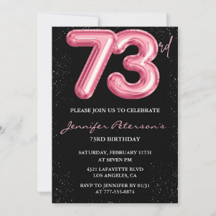 Schwarzer Pinker Ballon Glam Glitter 73. Geburtsta Einladung