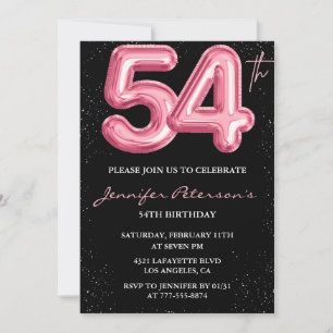 Schwarzer Pinker Luftballon Glam Glitter 54. Gebur Einladung