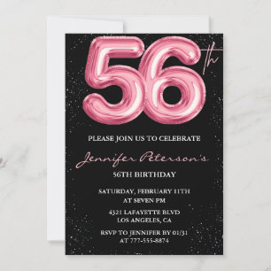 Schwarzer Pinker Luftballon Glam Glitter 56. Gebur Einladung