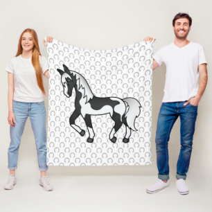 Schwarzer Pinto Trotting Horse Cartoon Illustratio Fleecedecke