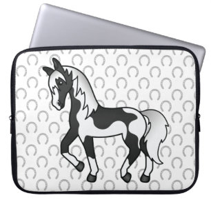 Schwarzer Pinto Trotting Horse Cartoon Illustratio Laptopschutzhülle
