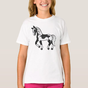 Schwarzer Pinto Trotting Horse Cartoon Illustratio T-Shirt