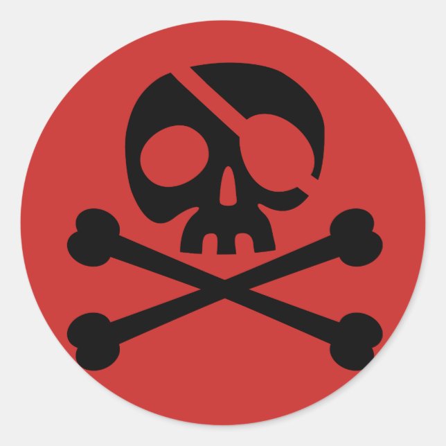 Schwarzer Piratenschädel und Crossbones Rot Runder Aufkleber (Vorderseite)