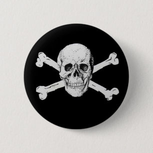 Schwarzer Piratenschädel und Kreuzknochen Button