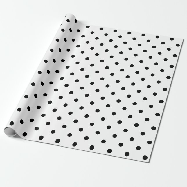 Schwarzer Polka-Dot auf weißem großen Raum Geschenkpapier (Ungerollt)