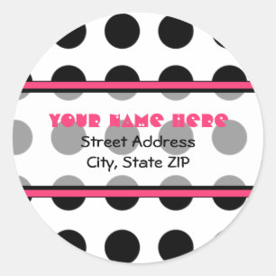 Schwarzer Polka-Dot mit rosa Adressmarken Runder Aufkleber