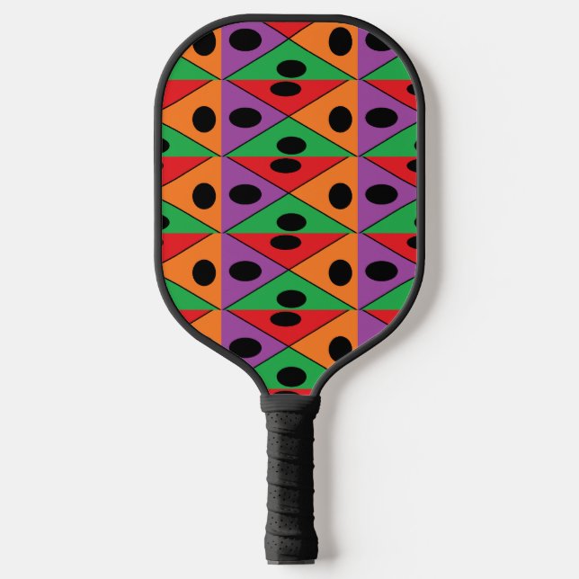 Schwarzer Polka-Punkt auf farbigen Formen Pickleball Schläger (Vorderseite)