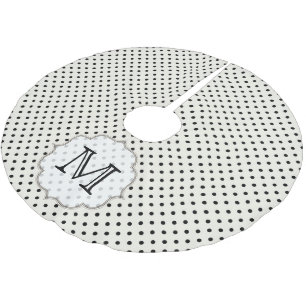Schwarzer Polka-Punkt-Polka-Monogramm-Initial-Baum Polyester Weihnachtsbaumdecke