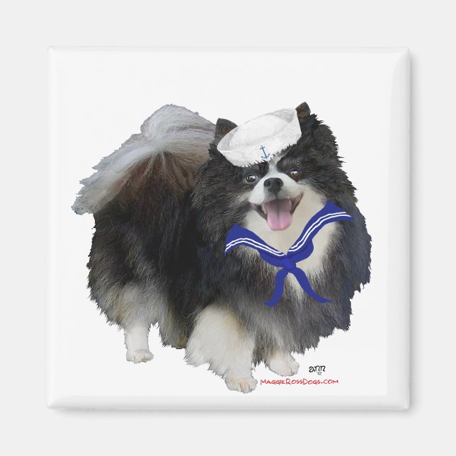Schwarzer Pomeranian Seemann Magnet (Vorne)