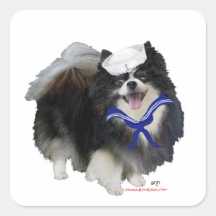 Schwarzer Pomeranian Seemann Quadratischer Aufkleber