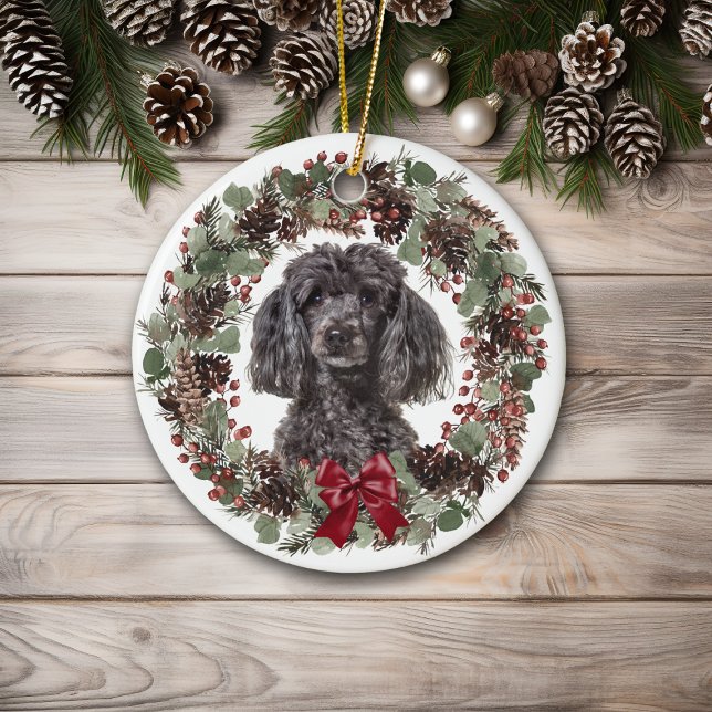 Schwarzer Poodle Hund Pinecone Personalisiert Keramik Ornament (Von Creator hochgeladen)