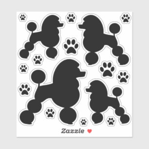 Schwarzer Poodle Hund und Paw Print Silhouette Aufkleber