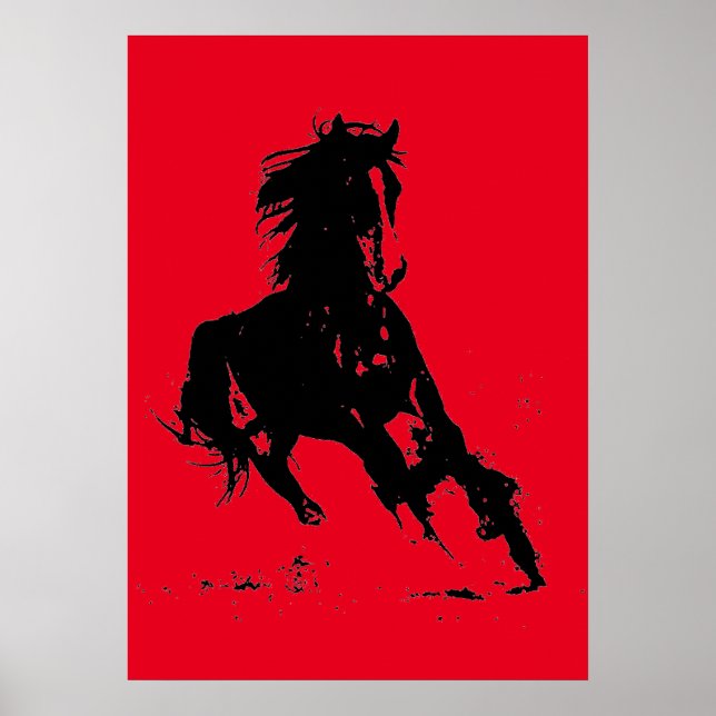 Schwarzer Pop Kunst Reiten Silhouette Poster (Vorne)