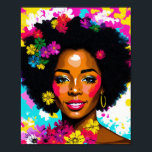 Schwarzer Pop Poster<br><div class="desc">Dieses einzigartige Kunstwerk besticht durch eine wunderschöne schwarze Frau mit natürlichem Afro-Haar in einem lebendigen Pop-Kunstportrait mit farbenfrohen Blume und einem vielfarbigen abstrakten Hintergrund. Ein Hauch von Ästhetik im 70er mit kühnen, hellen Farben, die melaninische Schönheitskunst kann jeden Ort erhellen!</div>