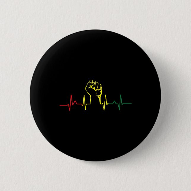 Schwarzer Power Fist Heartbeat Afrikanischer ameri Button (Vorderseite)