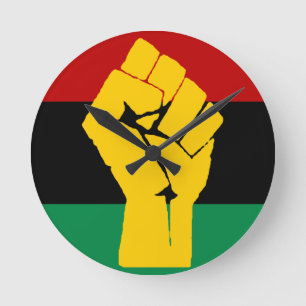 Schwarzer Power Panafrikanische Flagge Runde Wanduhr