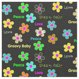 Schwarzer psychedelischer 60er Groovy Blumen-Druck Stoff