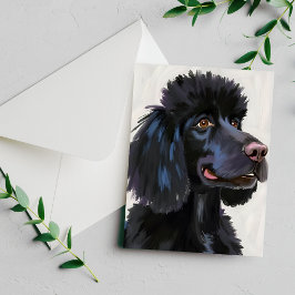 Schwarzer Pudel | Hund Wasserfarbe Haustierkarte
