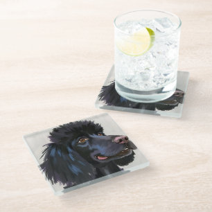 Schwarzer Pudel   Hund Wasserfarbe Haustiermalerei Glasuntersetzer