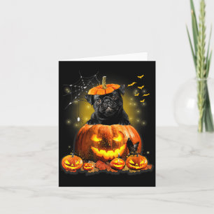 Schwarzer Pug Gruseliger Halloween-Kürbis-Hunde-Ko Karte