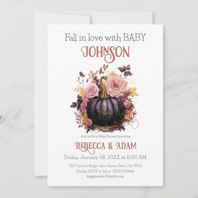 Schwarzer Pumpkin Floral Fall in Liebe mit Babydus Einladung (Vorderseite)