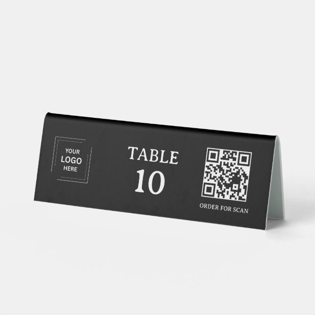 Schwarzer QR-Code Restaurant-Tischnummern-Scan  Tischaufsteller (Vorderseite)