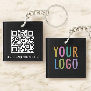 Schwarzer QR-Code-Schlüsselanhänger aus Acryl mit  Schlüsselanhänger