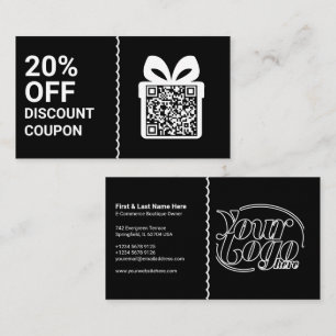 Schwarzer Rabatt-Coupon QR-Code-Marketing Visitenkarte