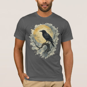 Schwarzer Rabe auf einem Ast unter Vollmond T-Shirt