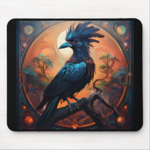 Schwarzer Rabe auf einem knorrigen Ast sitzend  Mousepad