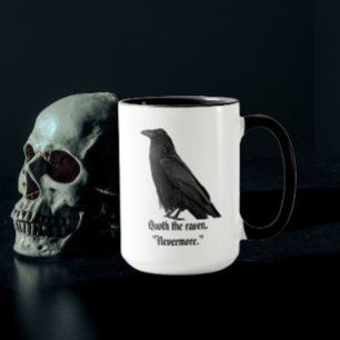Schwarzer Rabe mit Poe-Zitat Tasse