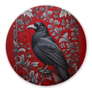 Schwarzer Rabe Rote Blumige William Morris Inspiri Keramikknauf