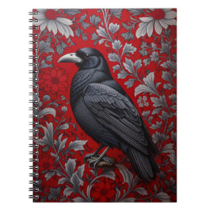 Schwarzer Rabe Rote Florale William Morris Inspiri Notizblock