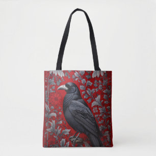 Schwarzer Rabe Roter Blumen William Morris Inspiri Tasche
