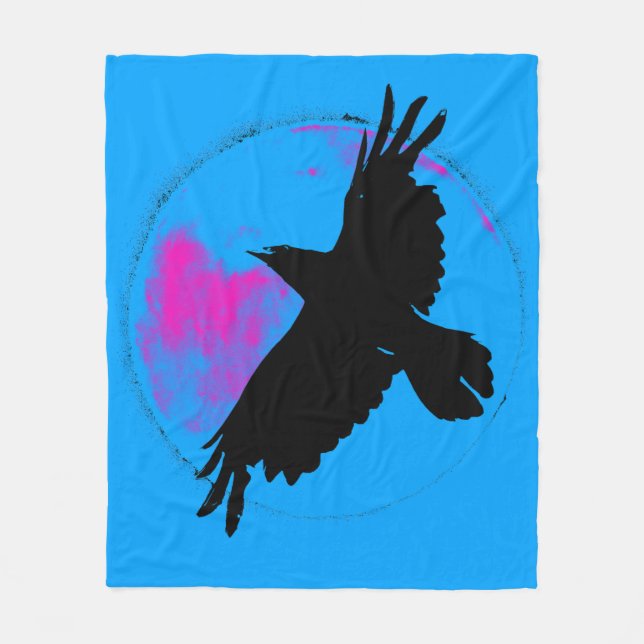 Schwarzer Rabe und Blauer Mond Fleecedecke (Vorderseite)