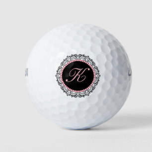 Schwarzer Rahmen und rosa Diamanten Letter K Golfball