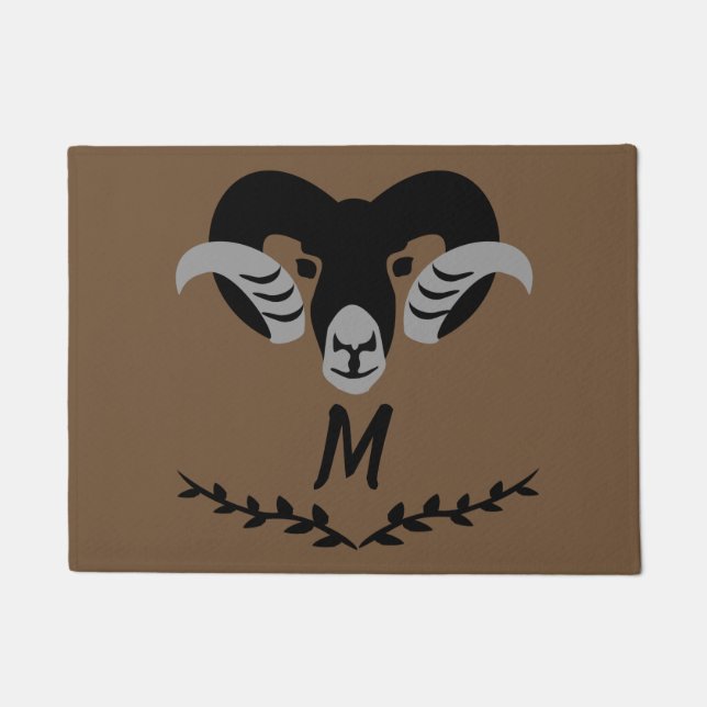 Schwarzer Ram mit Twisted Horns Silhouette Monogra Fußmatte (Vorderseite)