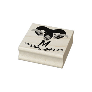 Schwarzer Ram mit Twisted Horns Silhouette Monogra Gummistempel