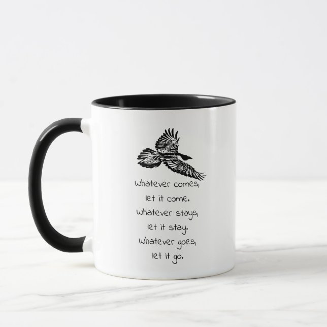 Schwarzer Raven Bird in die Höhe schießen inspirie Tasse (Links)