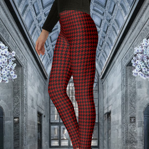 Schwarzer Red Pied De Poule Houndstooth Leggings